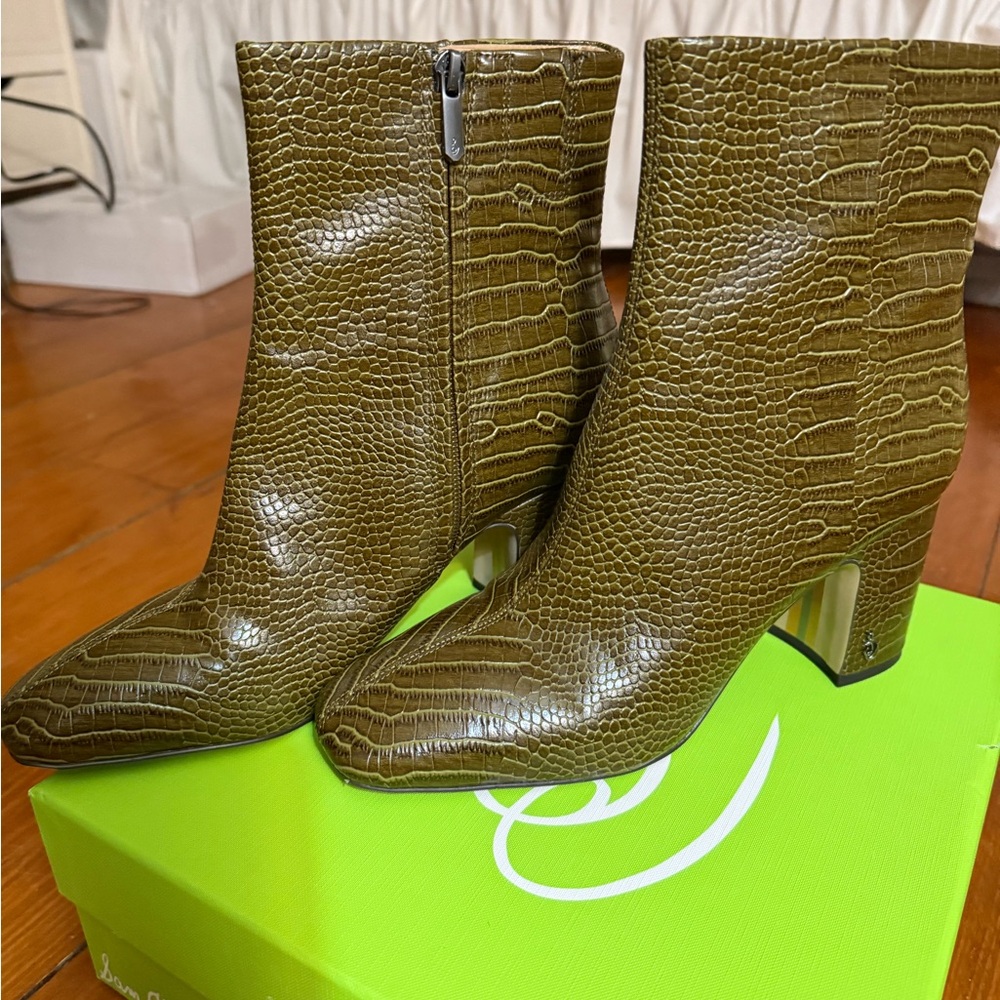 Sam Edelman Olive Croc-Embossed Heeled Boots - Picture 2 of 7